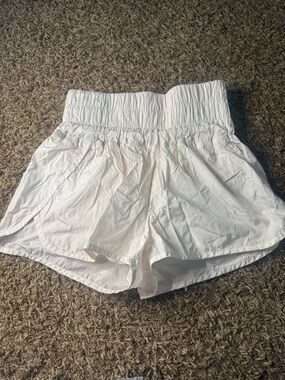 Free People High-Rise Smocked White Athletic Shorts